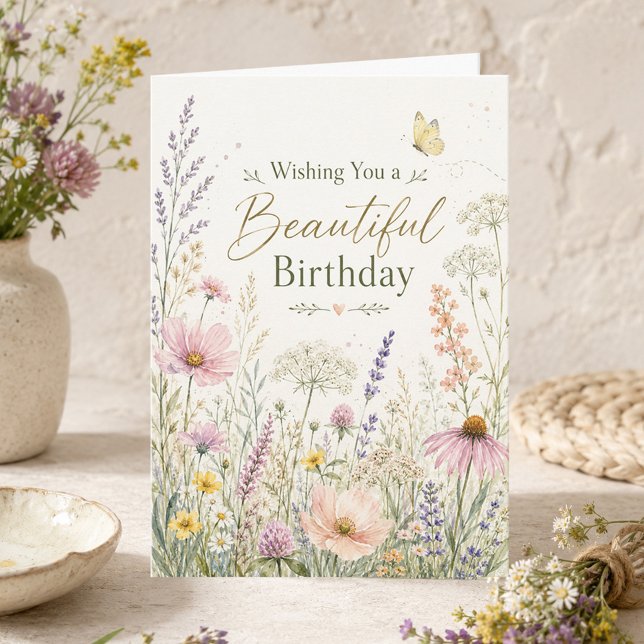 Tarjeta Flores de prado silvestre acuarela cumpleaños dobl (Subido por el creador)