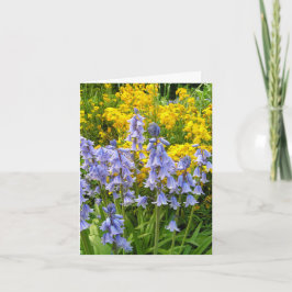 Tarjeta Flores de primavera campanillas azules y alhelíes 