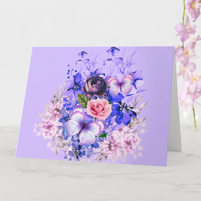 Tarjeta Flores de primavera en flor con mariposas (Subido por el creador)