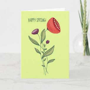 Tarjeta Flores de primavera felices Resumen de línea botán