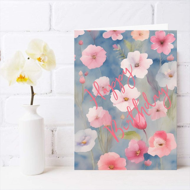 Tarjeta Flores de primavera rosadas coloridas sobre tonos  (Subido por el creador)