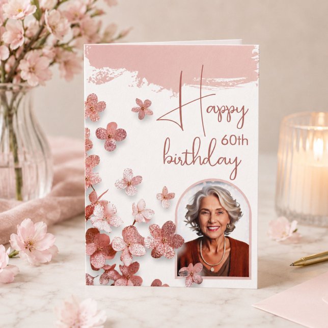 Tarjeta Flores de purpurina rosa Cumpleaños de mujer foto  (Subido por el creador)