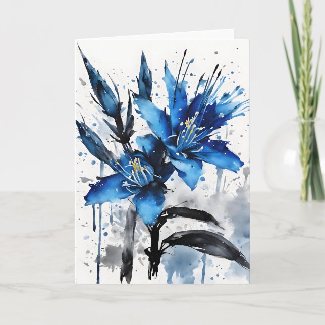 Tarjeta Flores de Puya Azul - Acuarela (Anverso)