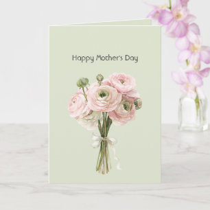 Tarjeta Flores de ranúnculo rosa menta Feliz día de la mad