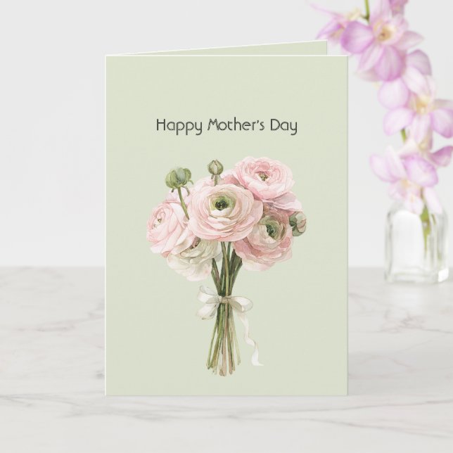 Tarjeta Flores de ranúnculo rosa menta Feliz día de la mad (Orquídea)