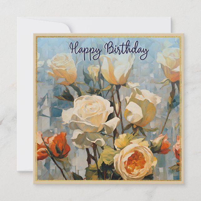 Tarjeta Flores de Rosa Amarilla Bonito Cumpleaños Floral F (Anverso)