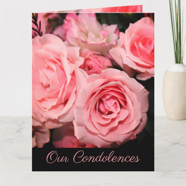 Tarjeta Flores de rosas rosadas en nuestras condolencias (Anverso)
