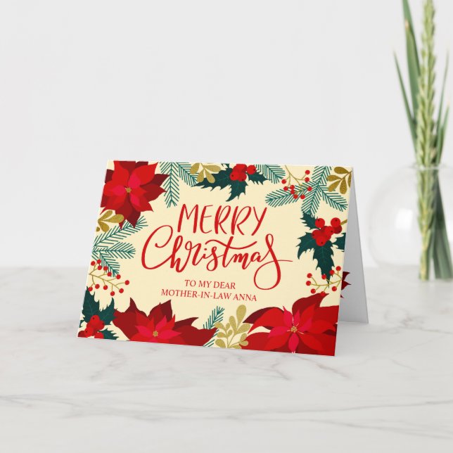 Tarjeta Flores de Suegra y Acebo Feliz Navidad (Anverso)
