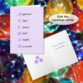 Tarjeta Flores de texto de cumpleaños madre púrpura