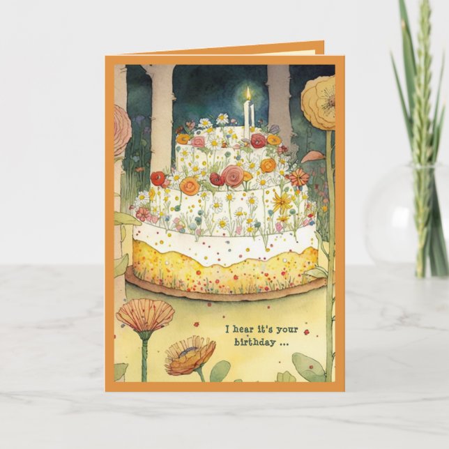Tarjeta Flores de torta de cumpleaños y el bosque adorable (Anverso)