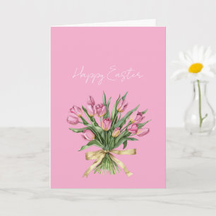Tarjeta Flores de Tulipán Rosa Bonito Arco Dorado Pascua