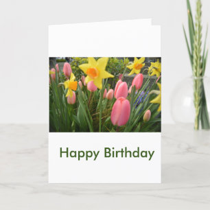 Tarjeta flores de tulipán rosado de hermosa primavera cump