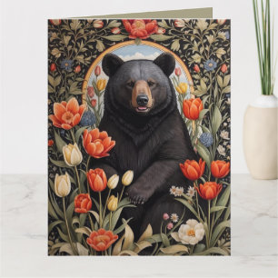 Tarjeta Flores de tulipanes coloridas del oso negro