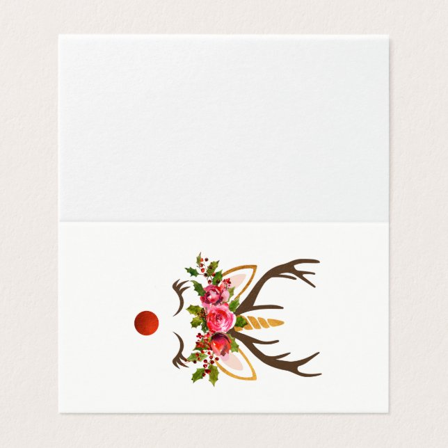 Tarjeta Flores de unicornio de reno/Navidades (Exterior desplegado)