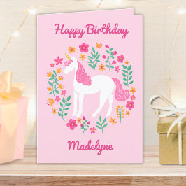 Tarjeta Flores de unicornio rosadas personalizadas