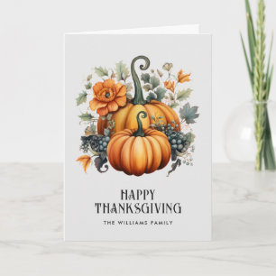 Tarjeta Flores de uva de calabazas Foto Feliz Día de Acció