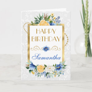 Tarjeta Flores de verano azules y amarillas Cumpleaños con
