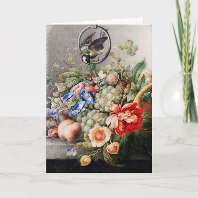 Tarjeta Flores de vida y frutas arte clásico (Anverso)