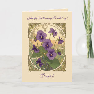 Tarjeta Flores de Viola Cumpleaños de Febrero Estilo Art N