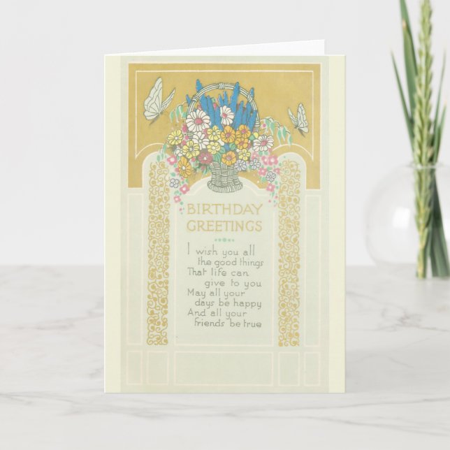 Tarjeta Flores del art déco del cumpleaños (Anverso)