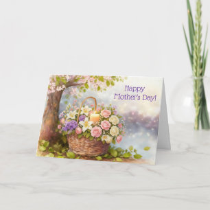 Tarjeta Flores del Día de la Madre Cesto Floral con Vela 