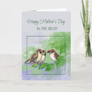 Tarjeta Flores del Día de la Madre Gorrión Pájaros Lindos