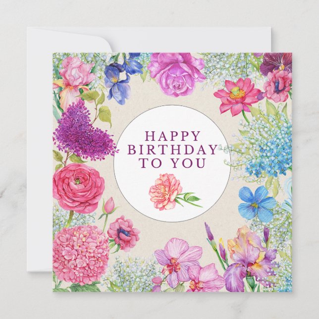 Tarjeta Flores del jardín acuático feliz cumpleaños (Anverso)