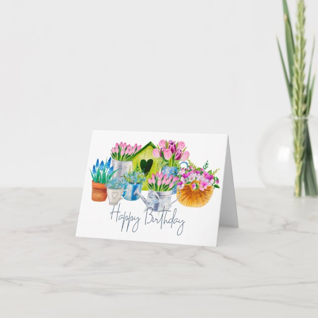 Tarjeta Flores del jardín acuático feliz cumpleaños - Tuli (Anverso)