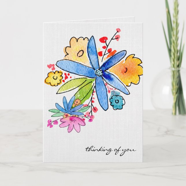 Tarjeta Flores Doodle Pensando en Ti (Anverso)