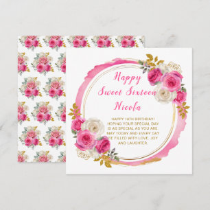 Tarjeta Flores elegantes de púrpura y plata Cumple diecisé
