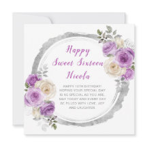 Flores Elegantes de Purpura y Plata Cumpleaños Die