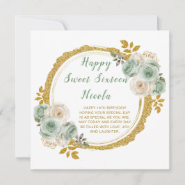 Tarjeta Flores elegantes de verde salvia y dorado Cumpleañ