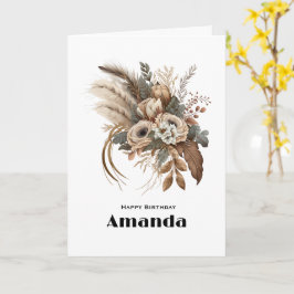 Tarjeta Flores elegantes Foliage y Feathers Cumpleaños