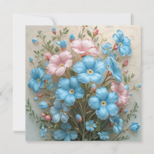 Tarjeta Flores elegantes rosadas y azules para cualquier o