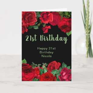 Tarjeta Flores Elegantes Rosas Rojas Cumpleaños 
