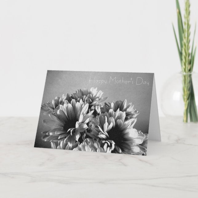 Tarjeta Flores en blanco y negro Día de la Madre (Anverso)