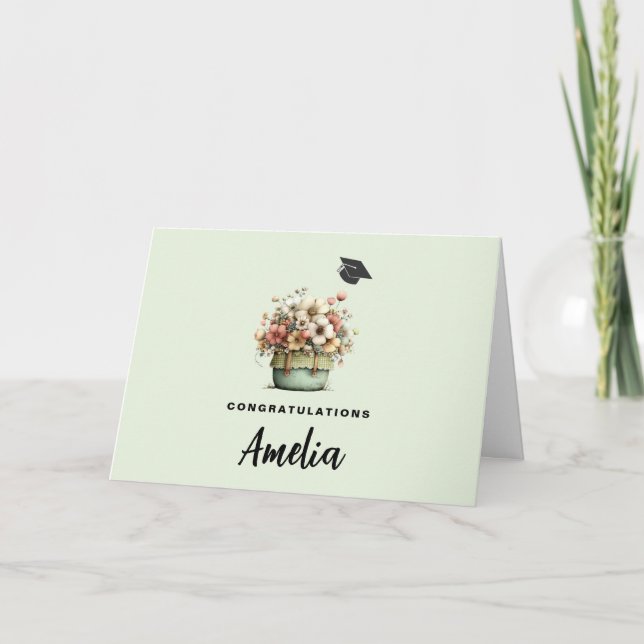 Tarjeta Flores en Maceta Acogedoras y Lindas para Graduaci (Anverso)