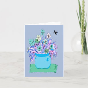 Tarjeta Flores en una base azul y fondo para adultos mayor