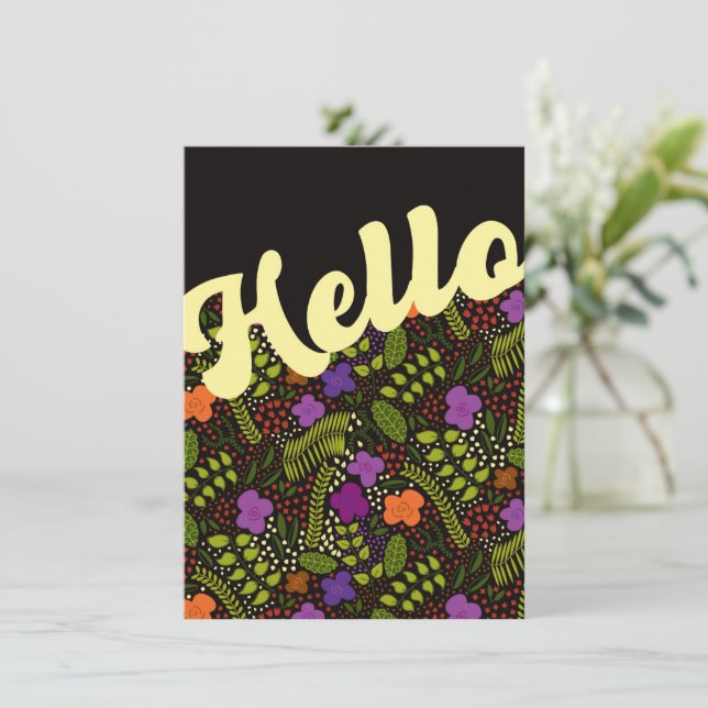 Tarjeta Flores estilizadas Millefleur Hola Pensando en ti (Anverso de pie)