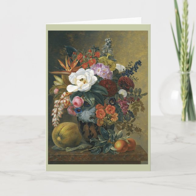 Tarjeta Flores exóticas en un florero griego (Anverso)