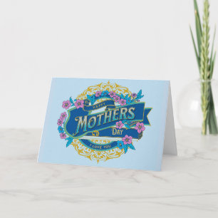Tarjeta Flores florales azules de Vintage Happy Mother's D