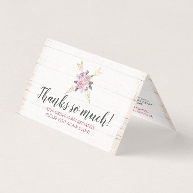 Tarjeta Flores florales bohemias de madera ruidosa gracias (Anverso)