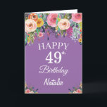 Tarjeta Flores florales de color marrón, 49 años<br><div class="desc">49 cumpleaños Watercolor Floral Flores Purple Card con nombre y edad personalizados.
Para más personalización,  haga clic en el botón "Personalizar" y utilice nuestra herramienta de diseño para modificar esta plantilla.</div>