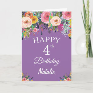 Tarjeta Flores florales de color marrón cuarto cumpleaños