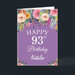 Tarjeta Flores florales de color marrón en el 93 aniversar<br><div class="desc">93 cumpleaños Watercolor Floral Flores Purple Card con nombre y edad personalizados.
Para más personalización,  haga clic en el botón "Personalizar" y utilice nuestra herramienta de diseño para modificar esta plantilla.</div>