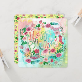 Tarjeta Flores florales de primavera amarillas y rosas bot