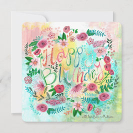 Tarjeta Flores florales de primavera amarillas y rosas bot