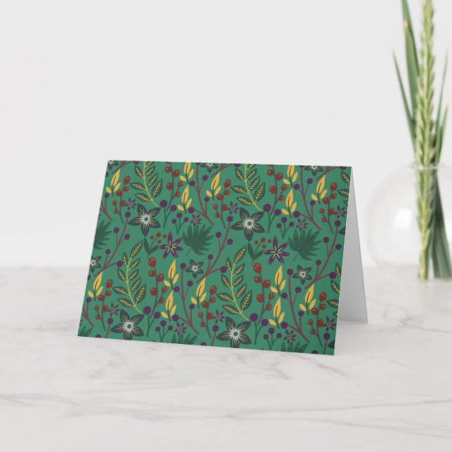 Tarjeta Flores florales sin costura de fondo verde (Anverso)