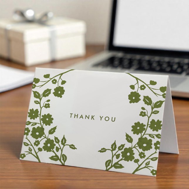 Tarjeta Flores folclóricas verdes olivares Blancas Gracias (Subido por el creador)