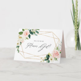 Tarjeta Flores Geométricas de Primavera ¿Serás Mi Dama de